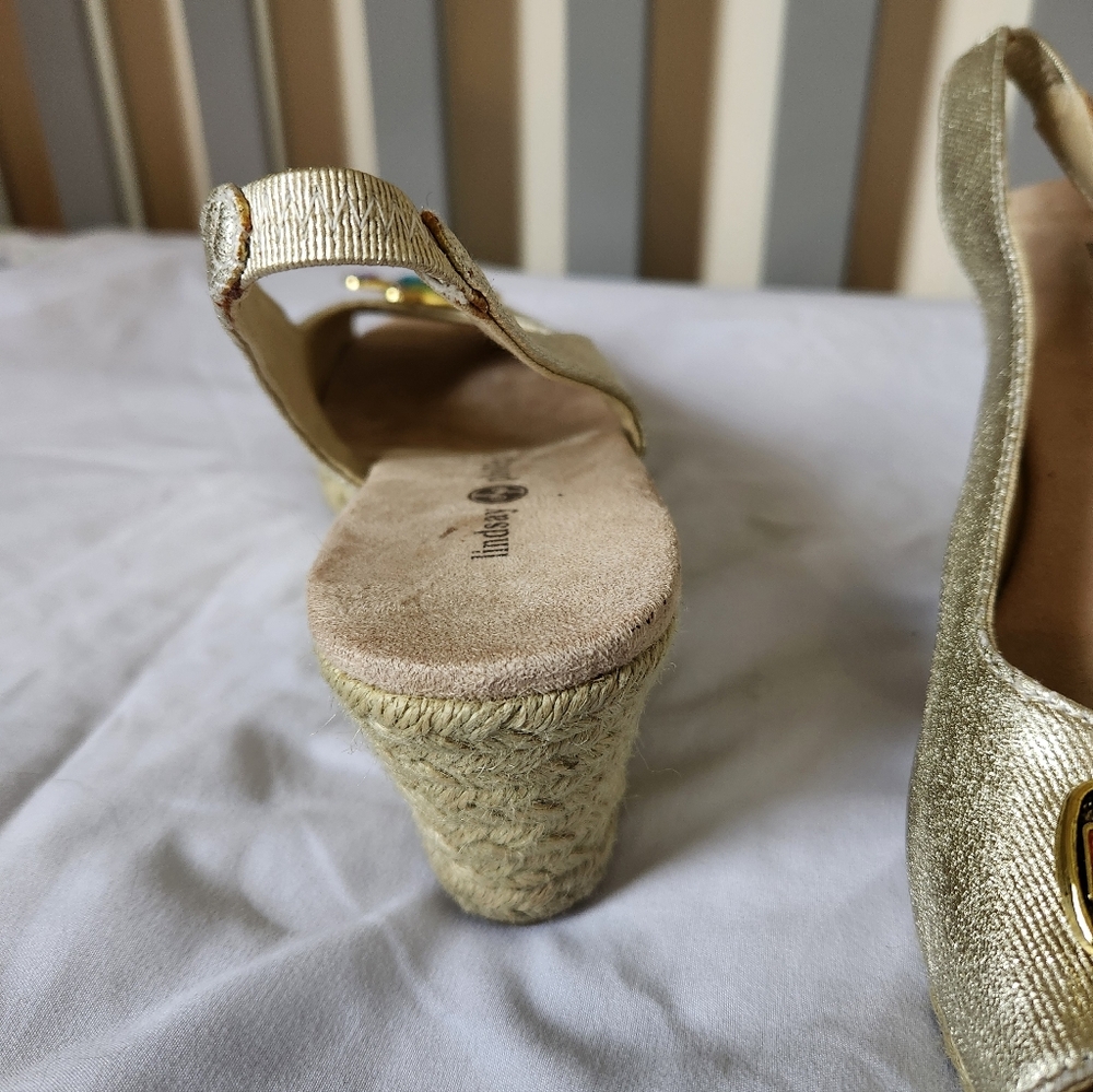 Lindsay Phillips Gold Wedge Sandals with Colorful Gem Accents Size 9 - Picture 6 of 8
